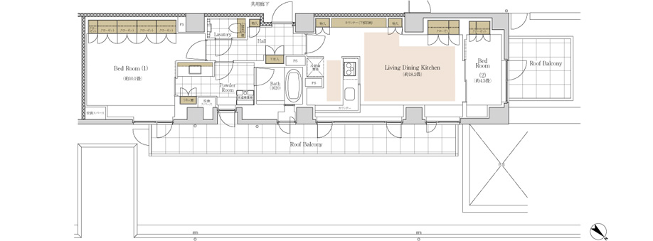 80Bhr type ・ 2LDK / Footprint: 83.78 sq m , Roof balcony area: 27.56 sq m