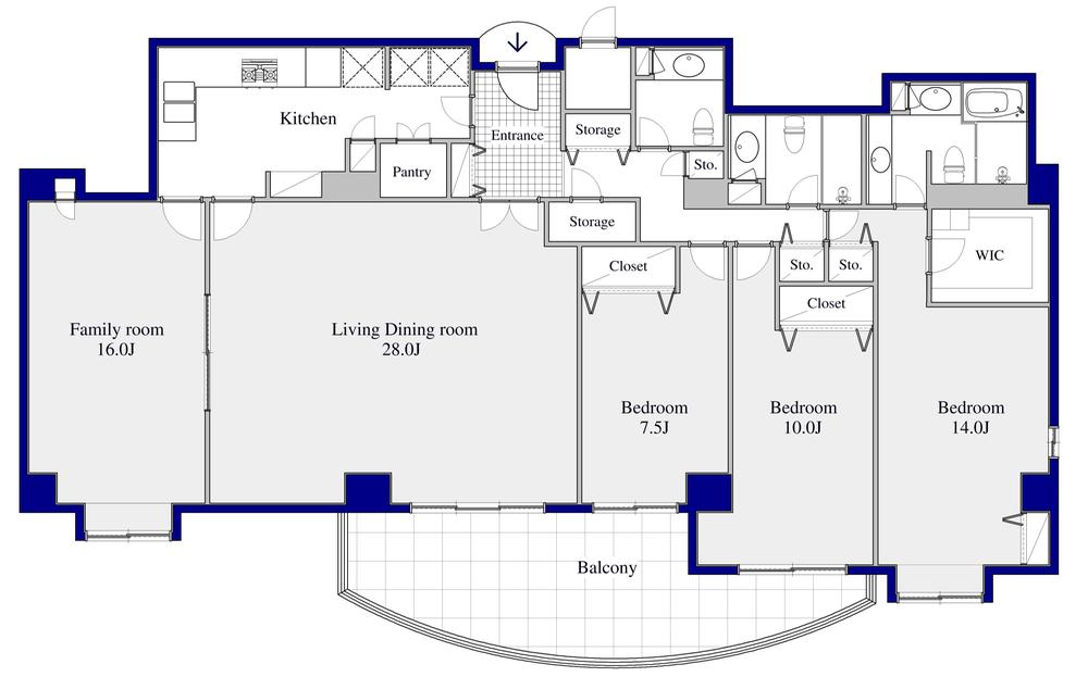 Floor plan. 4LDK, Price 258 million yen, Footprint 212.81 sq m , Balcony area 15.83 sq m Zenshitsuminami direction.
