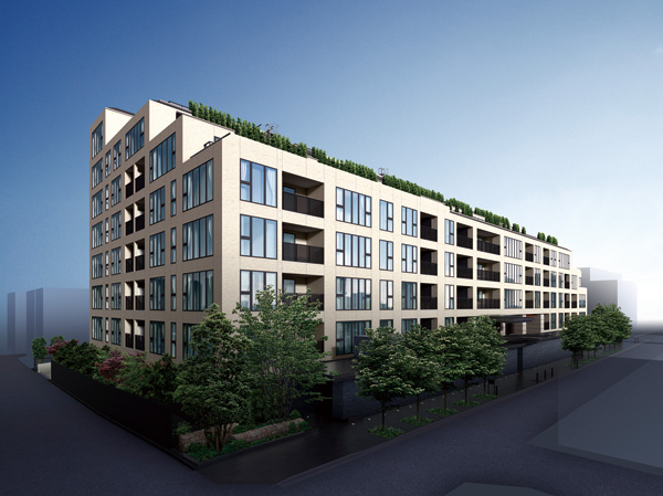 Shared facilities.  [Exterior CG] It went from Hiroo Station of avenue to the one the back of the road, Minamiazabu Yonchome skyline. If too through the Hiroo has been watching over this land from the early Edo period Inari shrine (about 170m), It comes into view spectacular figure of <Grand-Suite Hiroo>. Reflected gently green forest surrounded by the outer moat of the French Embassy in the earlier. Befitting as a part of this landscape, I pursued the design of as accentuate the presence authentic mansion.