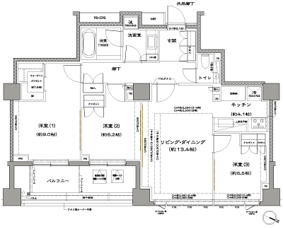 Floor: 3LDK + WIC, the occupied area: 89.24 sq m, Price: 130 million yen, currently on sale