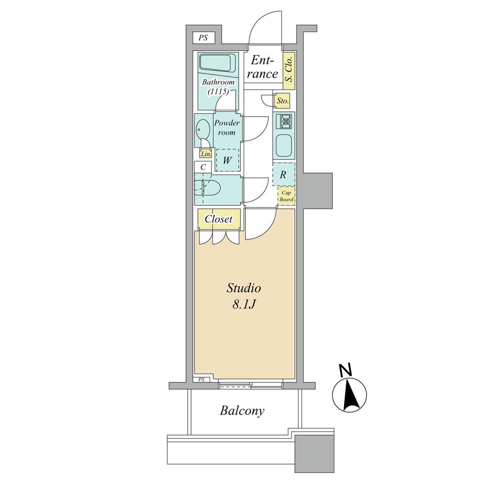 Floor plan. 1K, Price 45 million yen, Occupied area 26.68 sq m , Balcony area 4.11 sq m