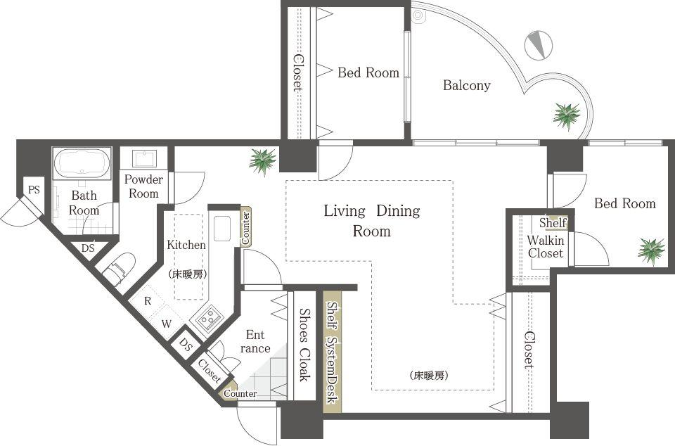 Floor plan. 2LDK, Price 54,800,000 yen, Occupied area 71.15 sq m , Balcony area 8.23 ​​sq m