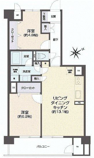 Floor plan. 2LDK, Price 31,800,000 yen, Footprint 60.7 sq m , Balcony area 8.1 sq m