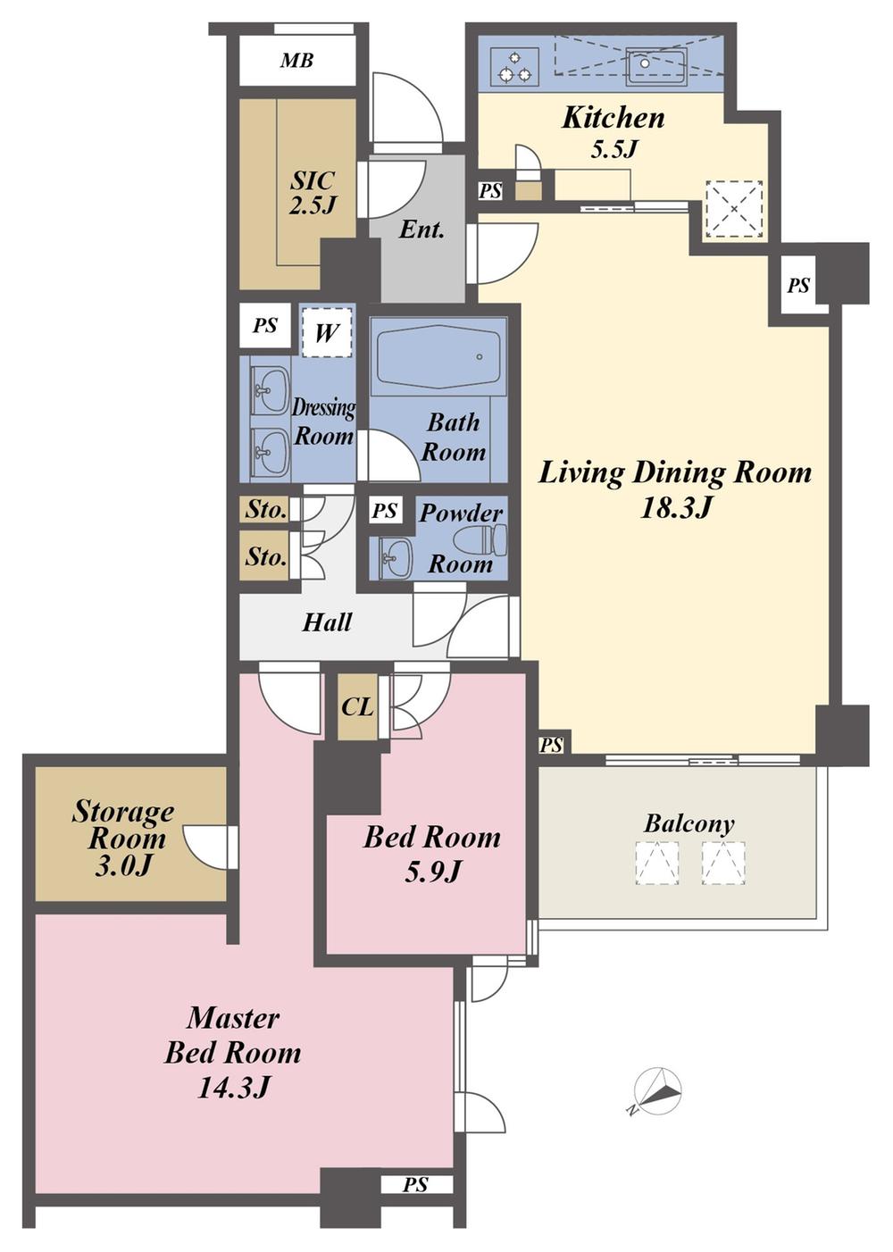 Floor plan. 2LDK + S (storeroom), Price 115 million yen, Footprint 105.78 sq m , Balcony area 7.75 sq m
