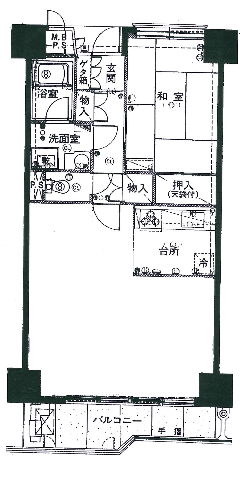 Floor plan. 1LDK, Price 39,800,000 yen, Occupied area 54.24 sq m , Balcony area 7.1 sq m