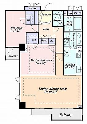 Floor plan. 2LDK, Price 93,800,000 yen, Occupied area 94.68 sq m , Balcony area 10.33 sq m