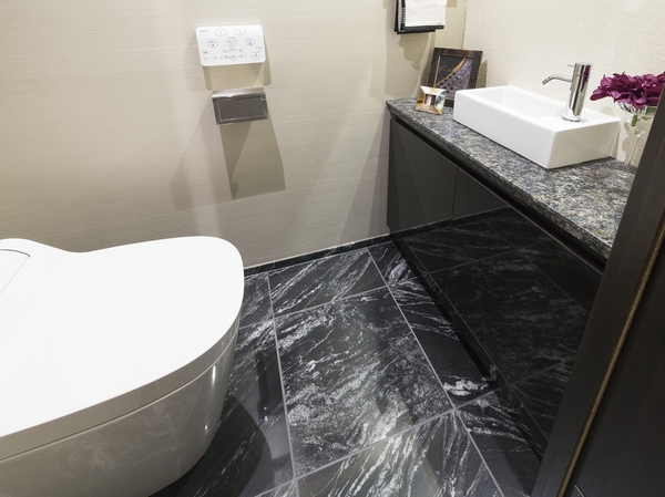 The cleanliness is impressive toilet, Tankless toilet, We have prepared a hand-wash counter that employs a beautiful natural stone