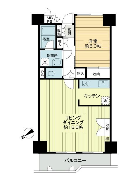 Floor plan. 1LDK, Price 39,800,000 yen, Occupied area 54.24 sq m , Balcony area 7.1 sq m