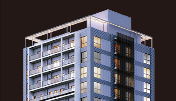 Features of the building.  [Tower top of Rendering] Conspicuously prominent Tower Residence also around. The top of the ground about 80m is, Design a tiara that floats a beautiful light of the line. evening ・ Night ・ Midnight and, Draw a light having a different impression by the time zone. This tiara also looks way back from Shinagawa Station, There in the mark of the dwelling towards the "home", We aimed to be a symbol which you can feel the pride.