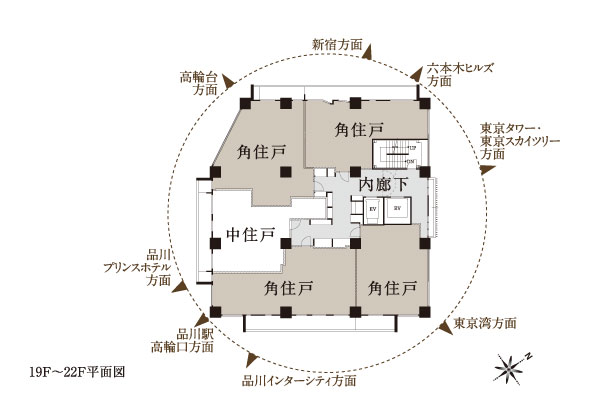 Other.  [The pursuit of a feeling of opening, Corner dwelling unit rate of 76% ※ 1] By taking as large as possible the frontage, Tower unique views and cozy lighting ・ It was realized the ventilation. further, Benefits of high privacy resistance because the adjacent dwelling unit is limited to even the corner dwelling unit. Sense of openness and, Was the dwelling unit arrangement that combines the privacy of. (19F ~ Figure of 22F plan view the web is slightly different from the actual in those of the planning stage, It might change in the future. ) ※ 95 units for one corner dwelling unit rate = total number of units 125 units