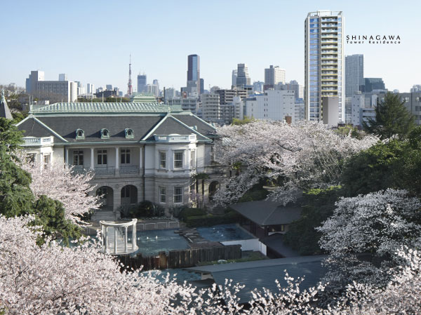 Surrounding environment. Address, Minato-ku, Takanawa Sanchome. (Exterior - Rendering The shot in March 2013 from the position a distance of about 470m from local ・ Those obtained by combining the rendering in the photo overlooking the VIP pavilion area from Prince Sakura Tower Tokyo, In fact a slightly different. )
