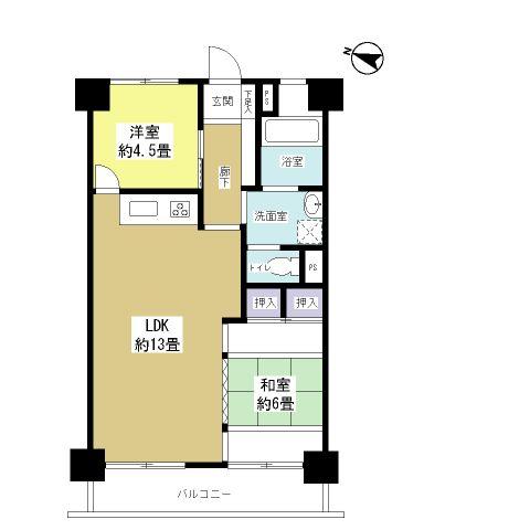 Floor plan. 2LDK, Price 34,800,000 yen, Occupied area 52.25 sq m , Balcony area 7.24 sq m
