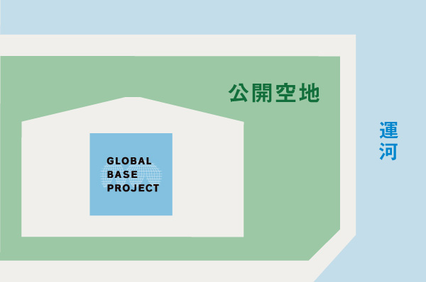 Canals and public open space have separated between the building location conceptual diagram next to ※ And part of the grounds of the property is a public open space, It will be a third party other than the residents to pass