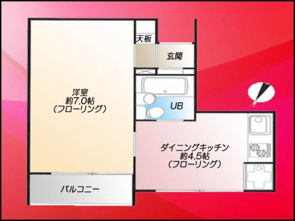 Floor plan. 1DK, Price 17.8 million yen, Occupied area 26.38 sq m , 1DK of balcony area 2.6 sq m air-conditioned
