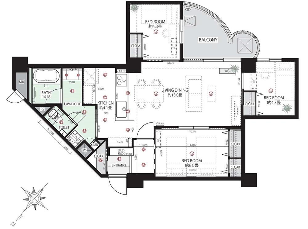 Floor plan. 3LDK, Price 60,800,000 yen, Occupied area 71.15 sq m , Balcony area 8.23 ​​sq m