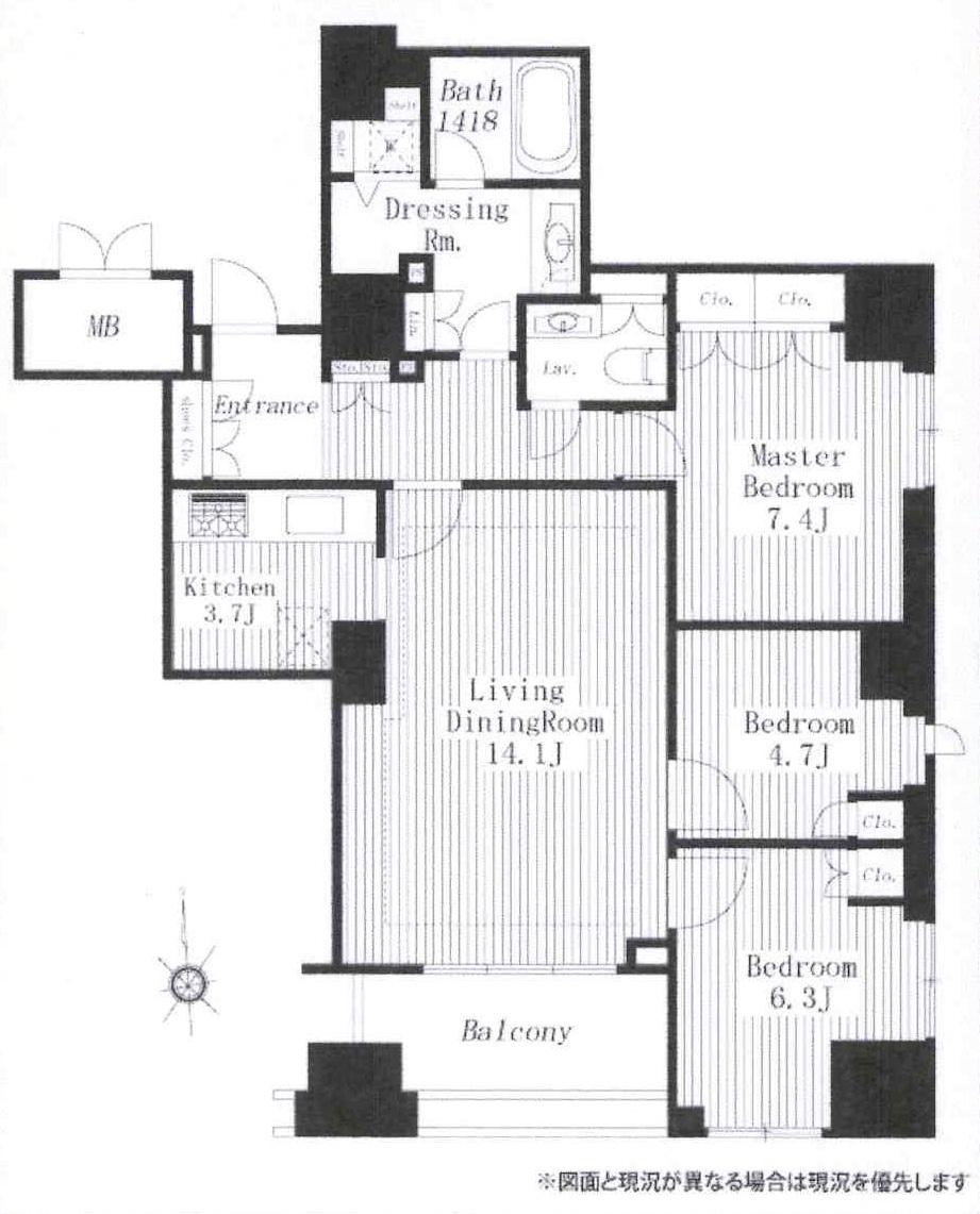 Floor plan. 3LDK, Price 89 million yen, Occupied area 85.16 sq m , Balcony area 7.63 sq m