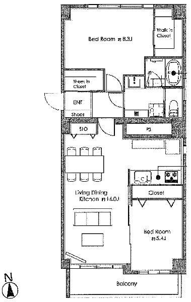 Floor plan. 2LDK, Price 47,800,000 yen, Occupied area 71.43 sq m , Balcony area 6.06 sq m