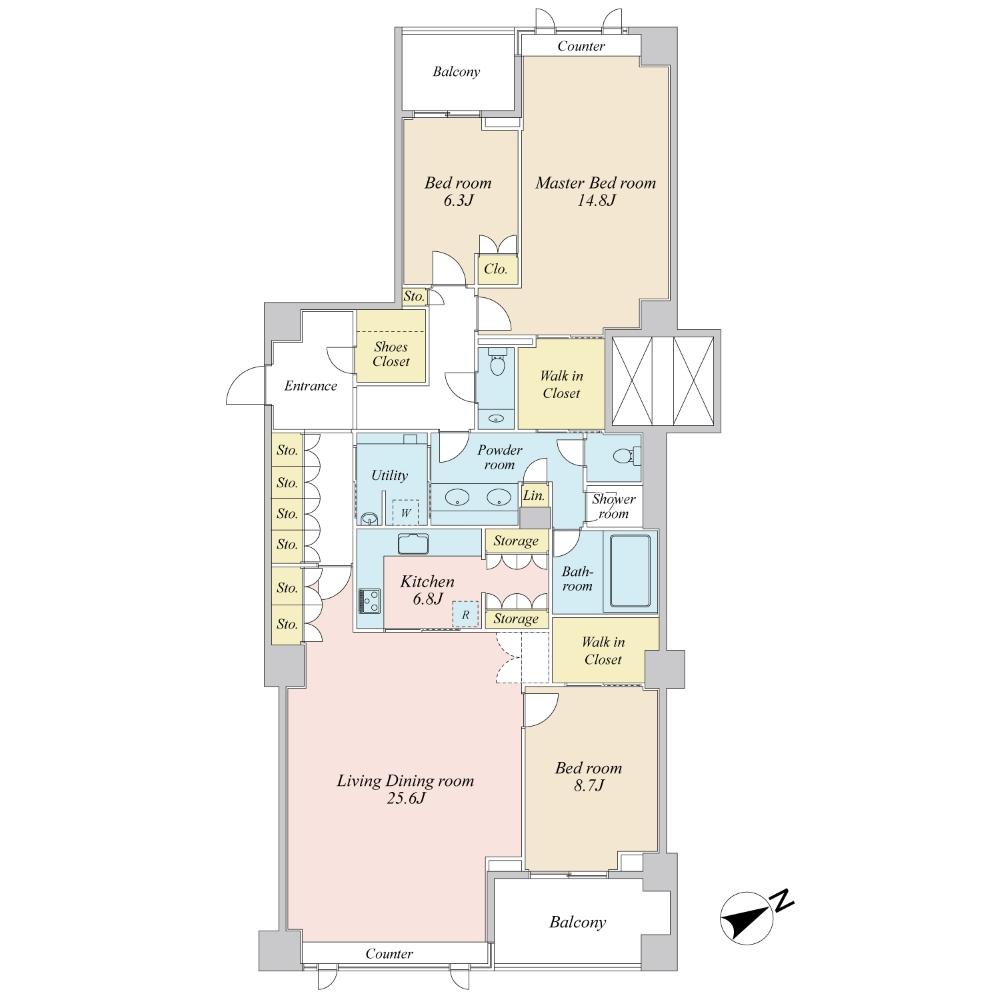 Floor plan. 3LDK, Price 299 million yen, Footprint 158.25 sq m , Balcony area 13.73 sq m