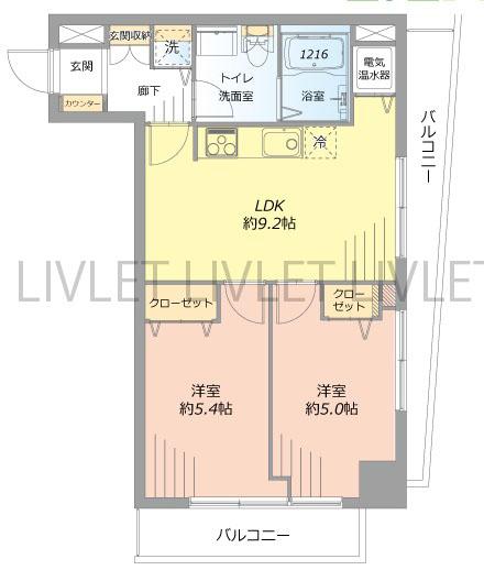 Floor plan. 2LDK, Price 29,980,000 yen, Occupied area 46.62 sq m