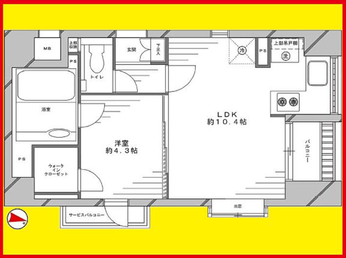 Floor plan. 1LDK, Price 33,800,000 yen, Occupied area 35.94 sq m , Balcony area 4.4 sq m