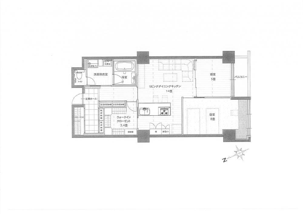 Floor plan. 2LDK, Price 62,800,000 yen, Occupied area 75.83 sq m , Balcony area 3.78 sq m
