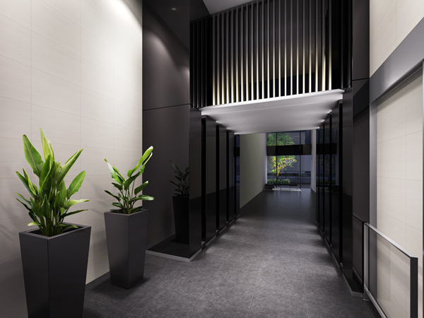 Shared facilities.  [Overwhelming force and the magnificent entrance space] Wind dividing chamber of a three-layer blow provided with the top light, Create an overwhelming force and magnificent of height to replace the heart of the switch to the inner from the outer. On the side of the windbreak room is, Produce a restful atmosphere slit windows overlooking the planting. At the tip of the windbreak room, Entrance Hall of the two-layer atrium overlooking the canal has spread through the glass. (Entrance Hall Rendering ※ Rendering of the web is one that caused draw based on the drawings of the planning stage, In fact a slightly different. Also, Details of shape and, It has been omitted for the equipment, etc.. )