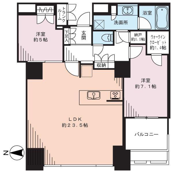 Floor plan. 2LDK, Price 69,800,000 yen, Occupied area 80.72 sq m , Balcony area 5.35 sq m
