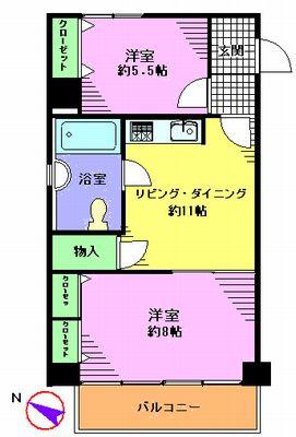 Floor plan. 2LDK, Price 32.7 million yen, Footprint 45.1 sq m , Balcony area 6.5 sq m