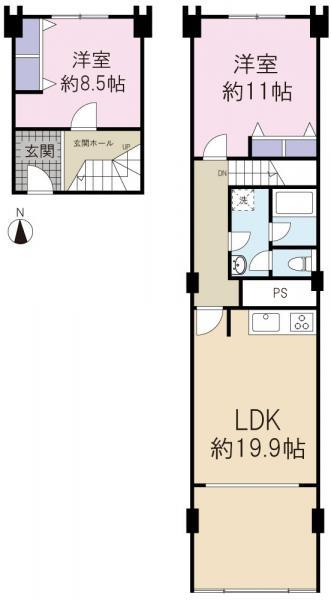 Floor plan. 2LDK, Price 52,800,000 yen, Footprint 95.4 sq m
