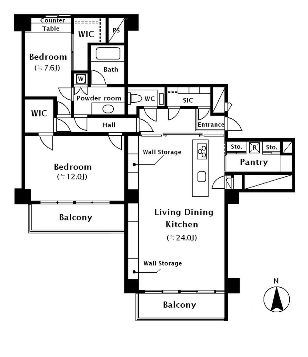 Floor plan. 2LDK, Price 98 million yen, Footprint 122.17 sq m , Balcony area 14.11 sq m