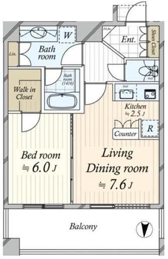 Floor plan. 1LDK, Price 45,800,000 yen, Occupied area 44.37 sq m