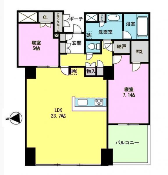 Floor plan. 2LDK, Price 69,800,000 yen, Occupied area 80.72 sq m , Balcony area 5.35 sq m