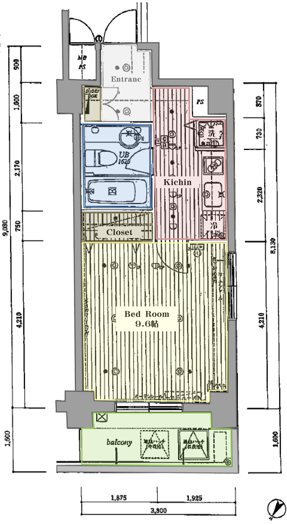 Floor plan. 1K, Price 32,800,000 yen, Occupied area 32.51 sq m , Balcony area 5.79 sq m room is about 10 Pledge with a space. Entrance also widely that can be relieved when you return home, Also happy relaxed relaxing wide bathtub.