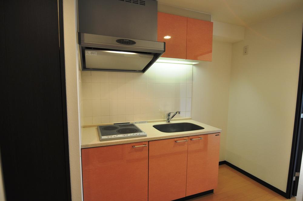 Kitchen. Room (August 2013) Shooting IH2 burner stove in the kitchen. Left hand with a door washing machine Storage, The right hand is the refrigerator storage.