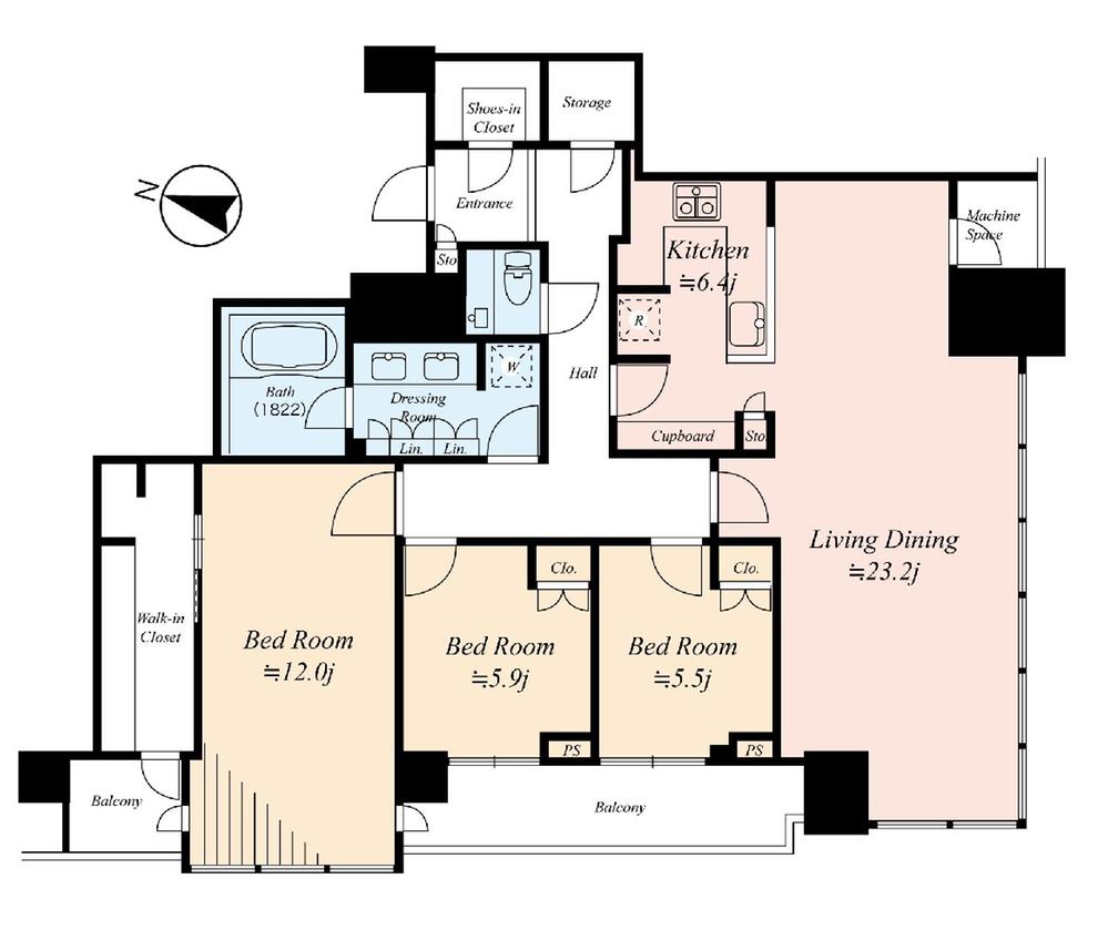 Floor plan. 3LDK + S (storeroom), Price 258 million yen, Footprint 130.62 sq m , Balcony area 17.12 sq m