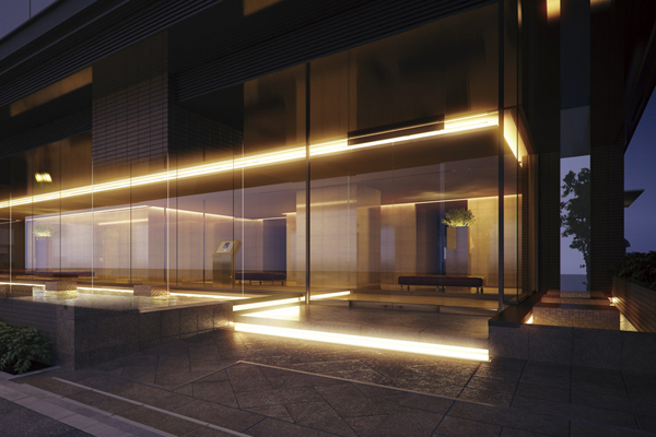 Shared facilities.  [Entrance conceptual diagram] Some people visit also live people, Where you think the comfort and presence. Entrance is, Quality of as the face of the building ・ It represents the expression. The front wall is made of glass, Basin sparkling in response to the light coming through the room, Along with the quality that make up the entrance hall, You will feel the comfort and pride in the people who visit.  ※ Conceptual diagram of the web is caused to draw in order to explain the entrance inside based on the drawings of the planned, Pillar ・ In fact a somewhat different one that has passed through the planting.