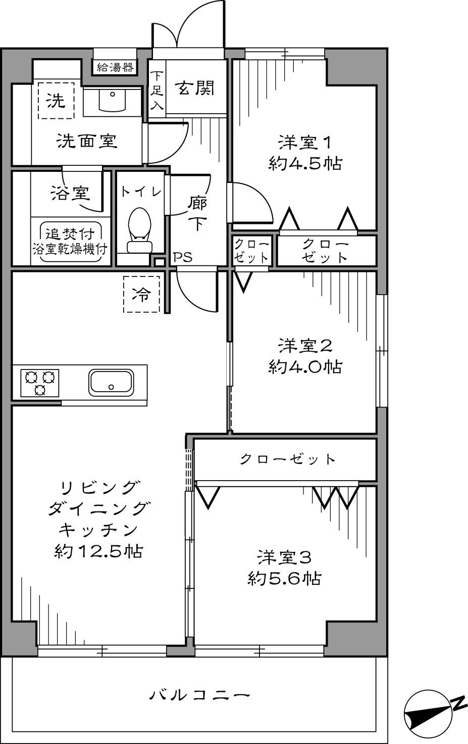 Floor plan. 3LDK, Price 32,800,000 yen, Footprint 60 sq m , Balcony area 7.2 sq m storage rich 3LDK. Corner room