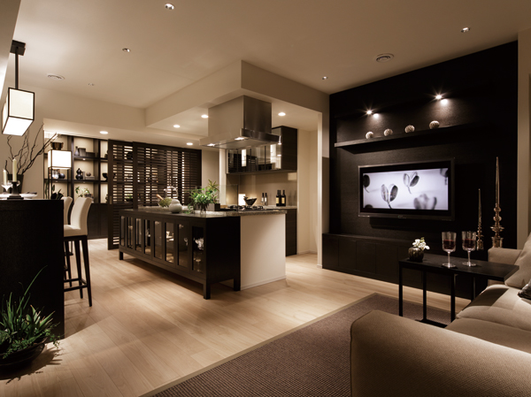 Living.  [living ・ dining] To accent the dark brown of the interior in a simple gray and beige color scheme. With the aim of space that can show a variety of facial expressions in live human sense, Simple has been achieved deep design.