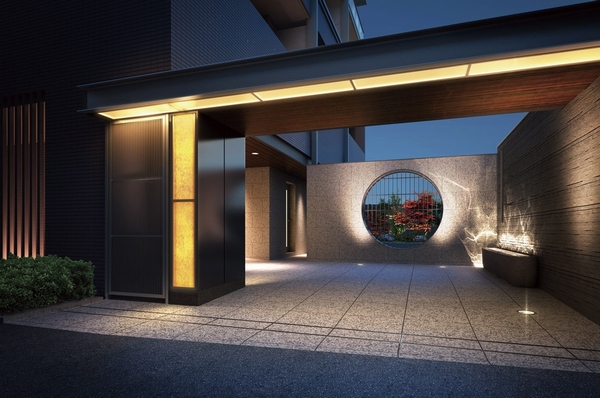 Entrance Rendering. Rendering CG of the web is which was drawn on the basis of the drawings of the planning stage, shape ・ In fact a slightly different color, etc.. still, Details of the appearance shape, Equipment, etc. does not represent. Planting is drawn on the assumption those from the completion of a state that has passed through the initial training period, When completed is expected to be nurturing of plant, We planted at the required interval.