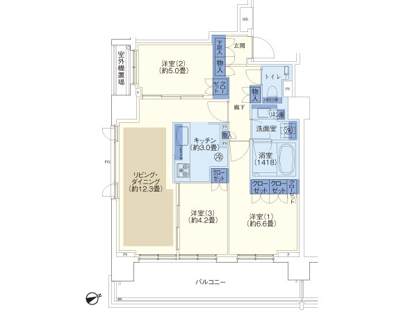 D2 type ・ 3LDK footprint / 68.74 sq m balcony area / 14.22 sq m