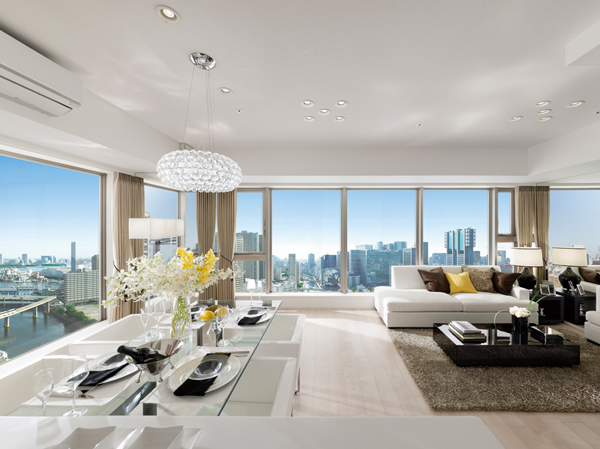 Living.  [living ・ dining room] In part of the living space, Adopt a dynamic panoramic window that extends from the feet to the ceiling near. Beautiful views Ya of full openness downtown, The shine of the night scene that want Also consider forever, You can enjoy as a dynamic view that extends directly from the room.