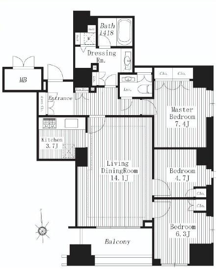 Floor plan. 3LDK, Price 89 million yen, Occupied area 85.16 sq m , Balcony area 7.63 sq m