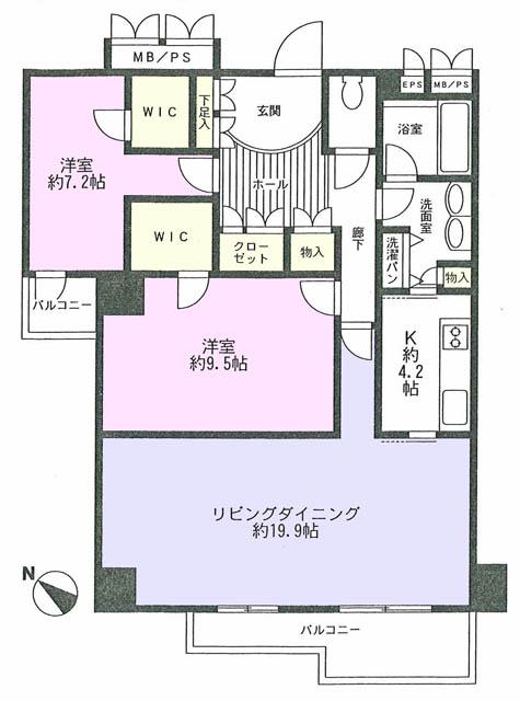 Floor plan. 2LDK, Price 93,800,000 yen, Occupied area 94.68 sq m , Balcony area 10.33 sq m