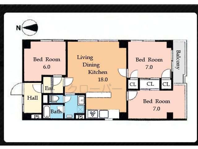 Floor plan. 3LDK, Price 44,800,000 yen, Footprint 78.1 sq m , Balcony area 3.78 sq m