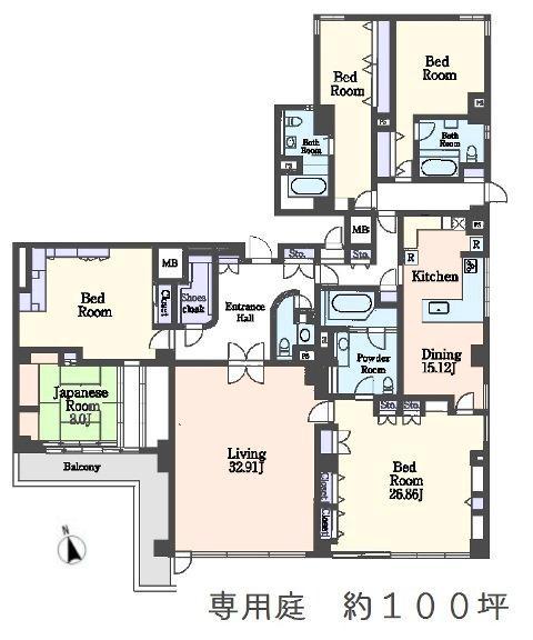 Floor plan. 5LDK, Price 220 million yen, The area occupied 332.4 sq m , Balcony area 8.78 sq m