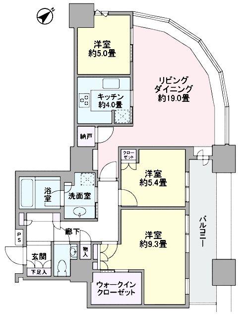 Floor plan. 3LDK, Price 96,800,000 yen, Occupied area 97.46 sq m , Balcony area 8.76 sq m 18-floor corner room Hito good