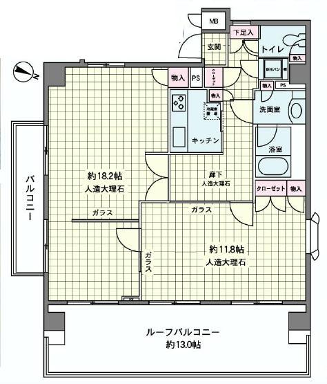 Floor plan. 2LDK, Price 56,800,000 yen, Occupied area 76.08 sq m , Balcony area 5.5 sq m