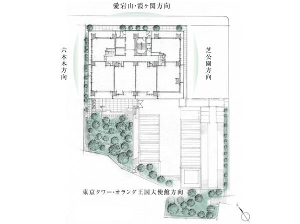 Shared facilities.  [View that achieves 76% corner dwelling unit rate ・ Excellent design in airy] When you get off the elevator, Through an inner corridor high privacy of reminiscent of a hotel to each dwelling unit. Achieve about 76% corner dwelling unit rate by a dwelling unit placement of only 5 House or 6 House on each floor so as to surround the inner corridor ( ※ Total units 110 Eucommia 84 households corner dwelling unit). Further view by wide span design, Sense of openness, It highlights the lighting of. (Site layout conceptual diagram)