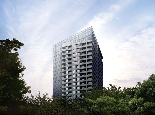 Shared facilities.  [appearance] Landscape along the Gaien Nishi Street Ya, In a scene that looked up to the treetops over the park, Dignified beautiful appearance nestled in. As a new landmark to claim a solid presence, Create the appropriate scenery to draw the first time on this earth. (Exterior view)