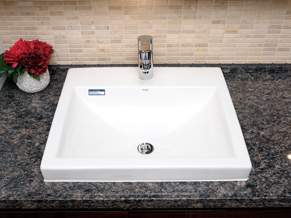 Bathing-wash room.  [Lavatory bowl] Has adopted a high half-vessel type of bowl-designed to decorate the daily scene. (Same specifications)